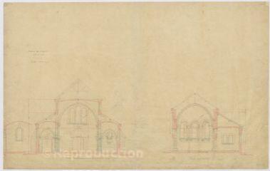 1 vue [Sambin] : église de Sambin : coupe transversale et sur l'abside [ca 1882-1833], plume et aquarelle.