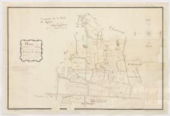 1 vue [Saint-Laurent-Nouan] : plan de la métairie de Couilleuse située commune de Saint-Laurent-des-Eaux, septembre 1832, plume et aquarelle.