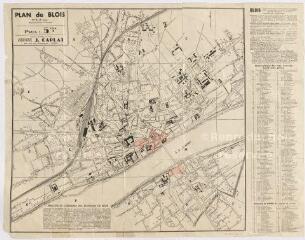 1 vue [Blois] : plan de Blois avec la nomenclature des rues, avenues, boulevards, places et les principales curiosités des environs de Blois, [ca 1935], carte imprimée.