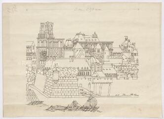 1 vue  - Blois : croquis de l\'abbaye de Saint Lomer vue de la Loire, de l\'Hôtel-Dieu et du château, s.d. Provenance : Fonds Frédéric Lesueur. (ouvre la visionneuse)