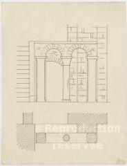 1 vue Blois : croquis de l'arcature décorant la façade occidentale de la Crypte, s.d. Provenance : Fonds Frédéric Lesueur.