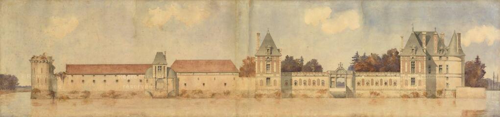 1 vue Selles-sur-Cher : relevé des bâtiments de la façade est du château, 1913. Provenance : Fonds Pierre Chauvallon.
