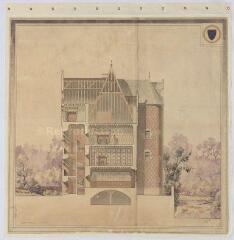 1 vue Lassay-sur-Croisne : plan et coupe du bâtiment d'entrée du château du Moulin, 1901. Provenance : Fonds Pierre Chauvallon.