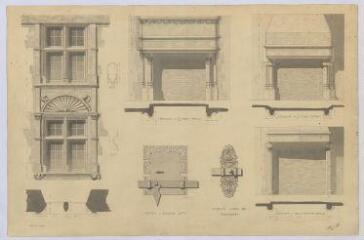 1 vue Chémery : croquis de détails (cheminées, fenêtres, serrures) du château, 1903. Provenance : Fonds Pierre Chauvallon.