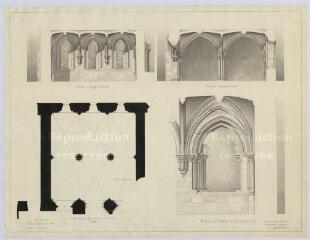 1 vue Saint-Julien-sur-Cher : plan et coupe longitudinale et transversale de l'abbaye d'Olivet, 1906. Provenance : Fonds Pierre Chauvallon.