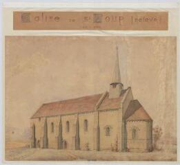 1 vue Saint-Loup : croquis de l'église de la commune (vue perspective), 1906. Provenance : Fonds Pierre Chauvallon.