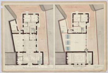 1 vue Romorantin-Lanthenay : plan du rez-de-chaussée et plan du premier étage de la Caisse d'Epargne de la commune, 1908. Provenance : Fonds Pierre Chauvallon.