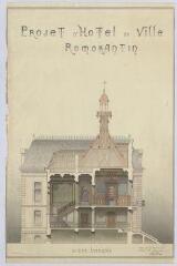 1 vue Romorantin-Lanthenay : croquis du projet d'Hôtel de Ville de la commune (coupe latérale), 1902. Provenance : Fonds Pierre Chauvallon.