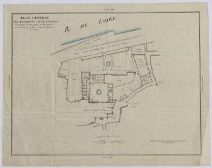 1 vue Blois : plan général des bâtiments et de l'enclos de l'abbaye de la Maison des chanoines réguliers de Notre Dame de Bourmoyen pour l'emplacement du département, 1790