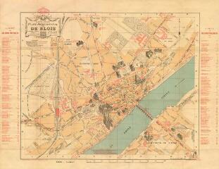 1 vue Blois : plan monumental et historique dépliant avec liste de toutes les rues, [ca début XXe siècle]. Echelle au 1/4 000e