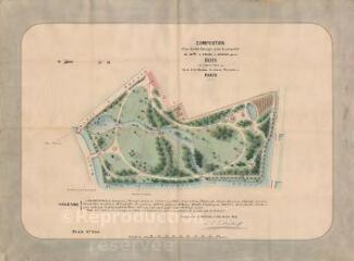 1 vue Onzain : plan d'un jardin paysager pour la propriété de Melle Faure, 1861, 1/333e