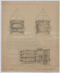 1 vue Blois : croquis du théâtre de la commune (2 coupes transversales, 1 coupe longitudinale), 1867