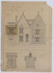1 vue Montrichard : croquis de projet de reculement de la façade de l'hospice de la commune, 1899