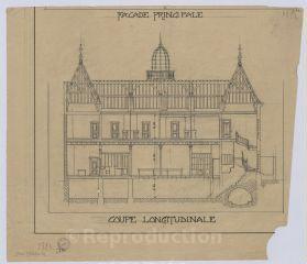 1 vue Montrichard : croquis de la façade principale de l'hospice de la commune (coupe longitudinale), s.d.
