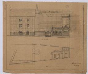 1 vue Montrichard : plan du projet d'établissement de bains (face sur rue) de l'hospice de la commune, 1899