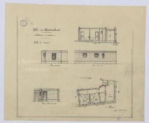 1 vue Montrichard : plan et croquis (coupe) de l'établissement de bains de l'hospice de la commune, 1905