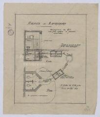 1 vue Montrichard : plan et croquis (coupe) de l'aménagement des WC avec fosse septique et puisard de l'hospice de la commune, 1909