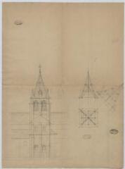 1 vue Selles-sur-Cher : croquis du clocher en restauration de l'église paroissiale, [ca 1868]. Provenance : Fonds de l'architecte Jules de La Morandière (F 811).