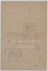 1 vue Selles-sur-Cher : plan du projet de restauration du clocher de l'église de la commune, [ca 1868]. Provenance : Fonds de l'architecte Jules de La Morandière (F 811).