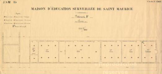 1 vue  - Lamotte-Beuvron : plan de la colonie pénitentiaire de Saint-Maurice (bâtiment F, classes),s.d. Echelle au 1/100e (ouvre la visionneuse)