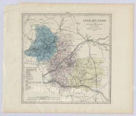 1 vue  - Loir-et-Cher : carte topographique du département divisée en arrondissement et colorée. (ouvre la visionneuse)
