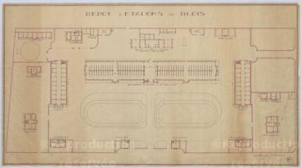 1 vue Blois : plan du dépôt d'étalons de la commune (plan au sol des bâtiments du haras), [ca début XXe siècle]