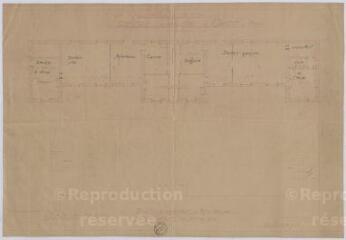 1 vue Candé-sur-Beuvron : plan d'ensemble du rez-de-chaussée du centre d'arriérés, 12 mars 1937. Dressé par l'architecte départemental. Echelle au 1/100e