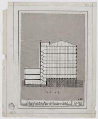 1 vue Blois : concours pour la construction d'un dépôt d'archives départementales : coupe A.B. Projet du concours retenu (Janus) des architectes Chalumeau et Barthélémy, juin 1960.