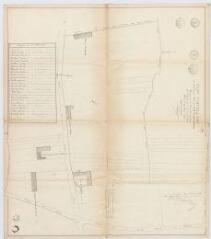 1 vue Huisseau-sur-Cosson : plan parcellaire de l'ancienne closerie de La Grande Maison. Tableau de l'origine de la propriété par propriétaires. Dressé par le géomètre. Blois, 24 mai 1856.