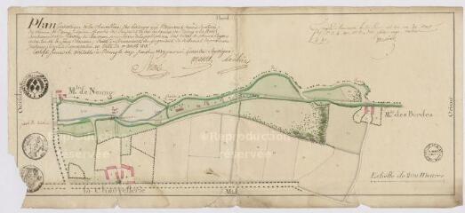 1 vue  - Neung-Sur-Beuvron : plan géométrique de La Chauvellerie et des héritages qui l\'entourent depuis la levée du chemin de Neug-sur-Beuvron à Moulin des Bordes. Dressé par le géomètre soussigné. 11 janvier 1819 (ouvre la visionneuse)