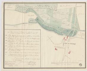 1 vue  - Montrieux-en-Sologne : plan du moulin de Thiellay et de différentes terres litigieuses entre M. Naudin et M. Lumier. 1829. (ouvre la visionneuse)