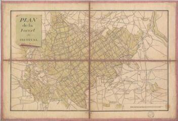 1 vue Fréteval : plan de la forêt et de ses environs, [ca 1780]. Plan à l'encre noire, aquarellé