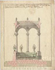 1 vue MENARS.- Jardin : coupe d'un petit kiosque à colonnes ; sd ; échelle sur 12 pieds ; annoté de la main du marquis de Marigny