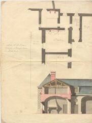 1 vue MENARS.- Château : plan de détail, coupe de la buanderie ; 1774 ; échelle graphique