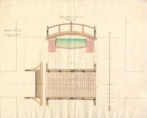 1 vue MENARS.- Jardin : élévations, coupe d'un projet de pont pour le canal du potager bas ; 1775 ; échelle graphique