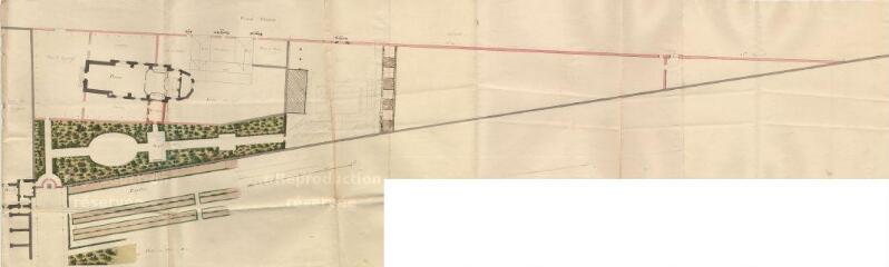 1 vue MENARS.- Jardin : plan de situation du bosquet à faire derrière l'église ; 1775 ; échelle graphique