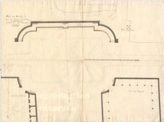 1 vue MENARS.- Château : plan de détail du bouclier, en face de l'entrée du château ; 1775 ; échelle graphique