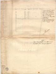1 vue MENARS.- Jardin : plan de détail d'un projet de maison donnant sur le grand potager ; 1773 ; échelle graphique ; annoté de la main du marquis de Marigny