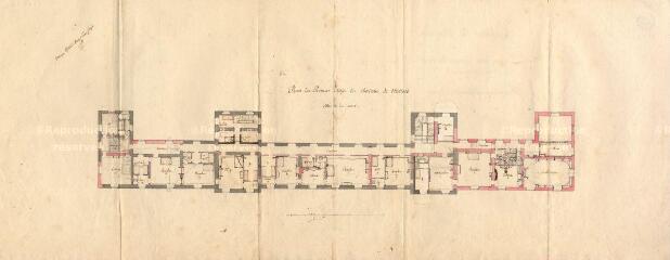2 vues MENARS.- Château : plan de détail du premier étage et des entresols du bâtiment principal ; sd ; sans échelle