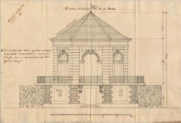 1 vue MENARS - Jardin : élévation de la façade du pavillon donnant sur le jardin ; sd ; échelle de 6 toises ; annoté de la main du marquis de Marigny