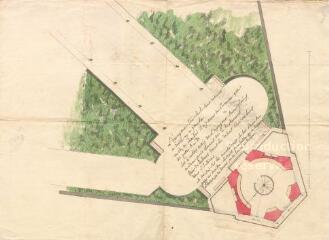 2 vues  - MENARS.- Jardin : plan d\'ensemble de l\'Hexagone; 1769 ; échelle graphique ; annoté de la main du marquis de Marigny (ouvre la visionneuse)