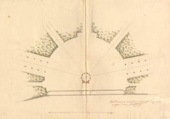 1 vue MENARS.- Jardin : plan d'ensemble du Rond de Cour, plan de situation d'un projet de pavillon ; 1770 ; échelle de 30 toises