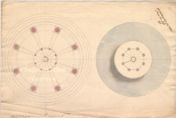1 vue MENARS.- Jardin : plan de détail d'un projet de bélvédère ; 1770 ; échelle de 3 toise