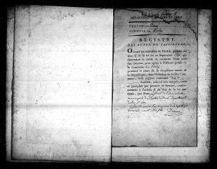 579 vues  - Registre d\'état civil. microfilm des registres des naissances, mariages, décès. (vendémiaire an V-février 1827) (ouvre la visionneuse)