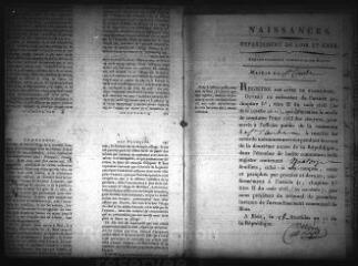 587 vues Registre d'état civil. microfilm des registres des naissances, mariages, décès. (vendémiaire an XII-mai 1821)