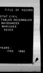 835 vues  - Registre d\'état civil. microfilm des tables décennales. (1793-1882) : microfilm des registres des naissances, mariages, décès. (an III-1842) (ouvre la visionneuse)