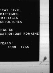 733 vues Registre d'état civil. microfilm des registres des baptêmes, mariages, sépultures. (1698-1792) : microfilm des registres des naissances, mariages, décès. (1793-an XII)