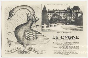 1 vue Les emblèmes, le cygne (percé d'une flèche). Emblème de Claude France (femme de François 1er).