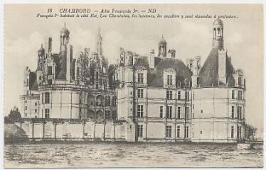 1 vue Château.- Aile François 1er. François 1er habitait le côté est. Les cheminées, les lucarnes, les escaliers y sont répandus à profusion.