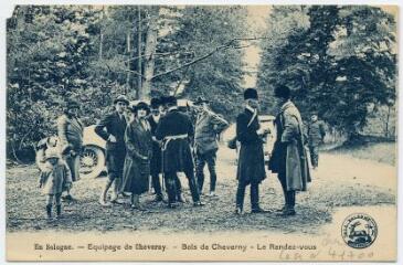 1 vue  - En Sologne, équipage de Cheverny, bois de Cheverny, le rendez-vous. (ouvre la visionneuse)